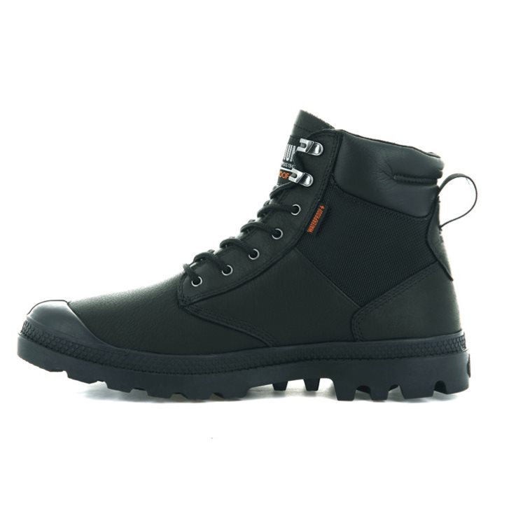 Palladium Pampa Shield WP+ LTH Men's Boots Black | UK D809-VQG